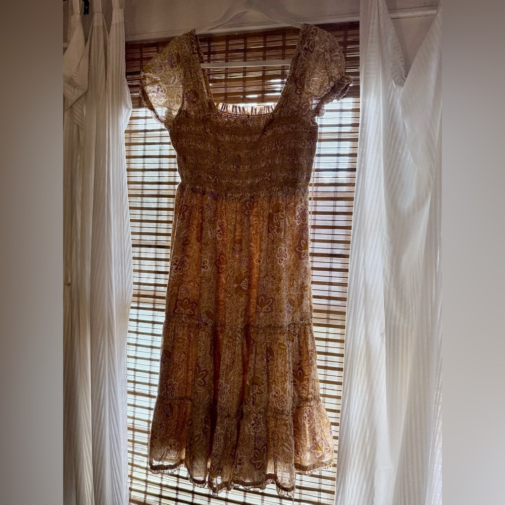 Free People Mustard Floral Smocked Midi Dress